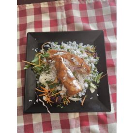   Sajtkrémmel és lilahagymával töltött csirkemell jázminrizzsel.